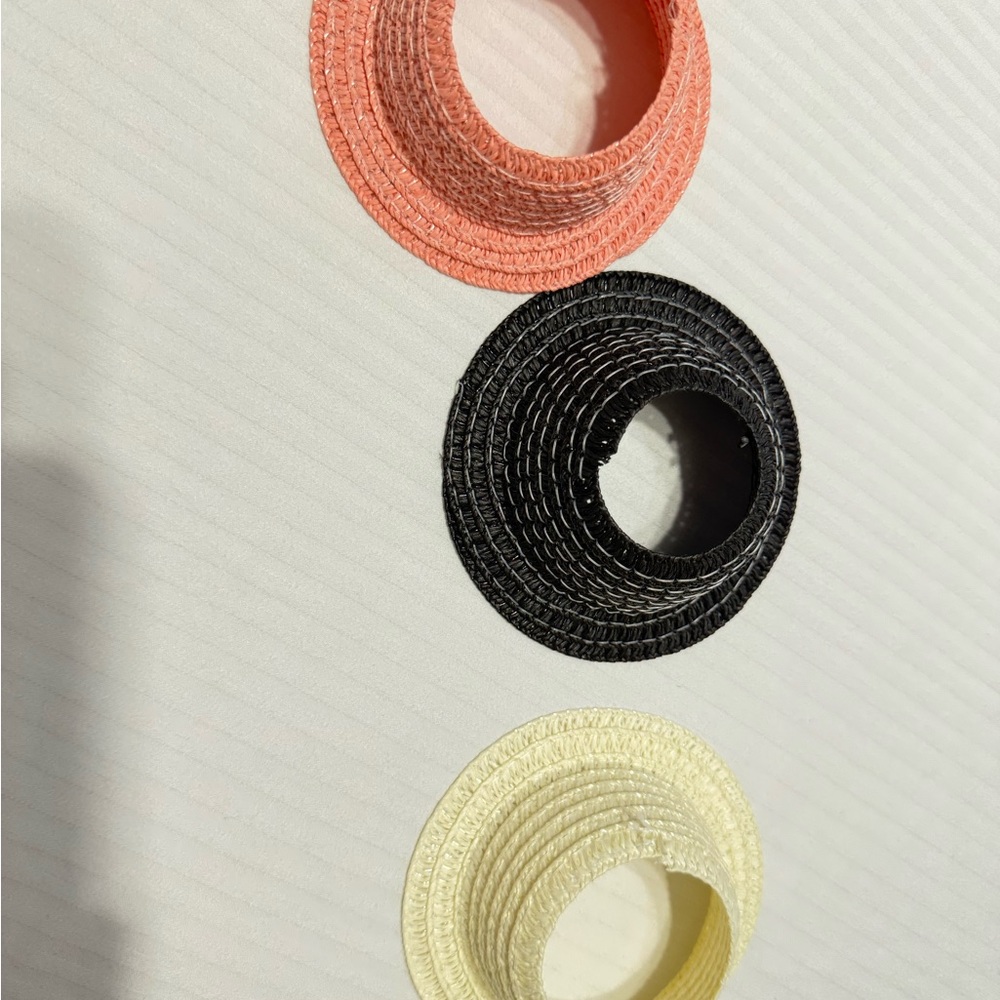 Trio of Labubu Summer Hats in Coral, Black, and Cream